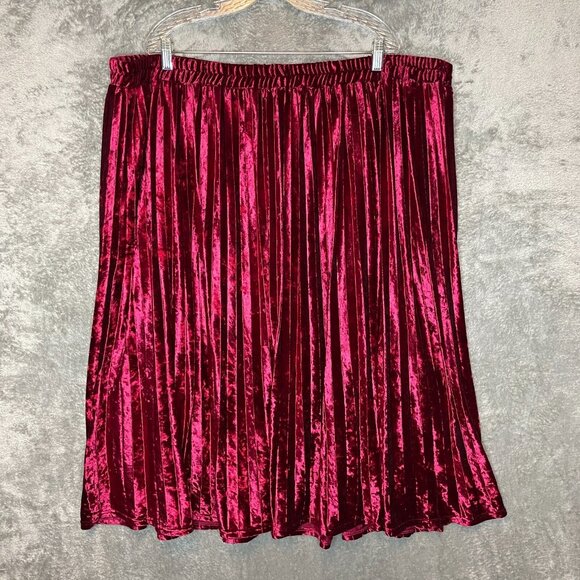 ModCloth Women Wine Red Elastic Waist Full Pleated Velvet Midi Pull On Skirt 4X - Picture 1 of 10